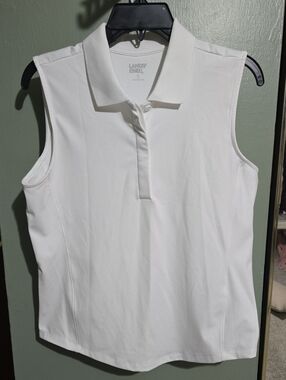 Lands' End White Sleeveless Polo Tank Top